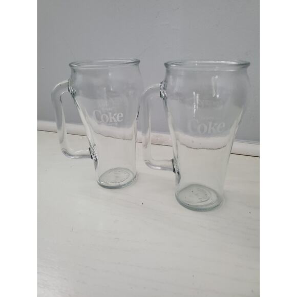2 Vintage Coca Cola Clear Glass with Handle Mug‎ Enjoy Coke 16 Oz. - Picture 2 of 2
